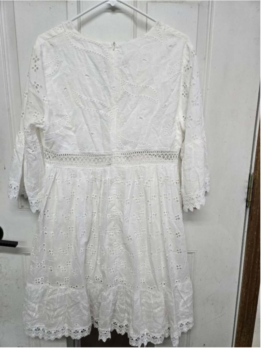 Women's Boho Dress White Eyelet Mini Dress XL - Picture 9 of 9